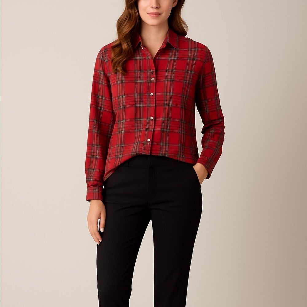 Foxcroft Vintage Red Plaid Wrinkle-Free Button Front Shirt Size 4 Cotton Blend